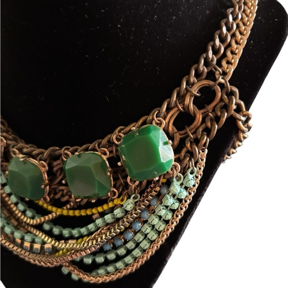 VTG 80’s Faux Jade Costume Layered Twisted Chain Beaded Necklace 20” Choker - Picture 3 of 7